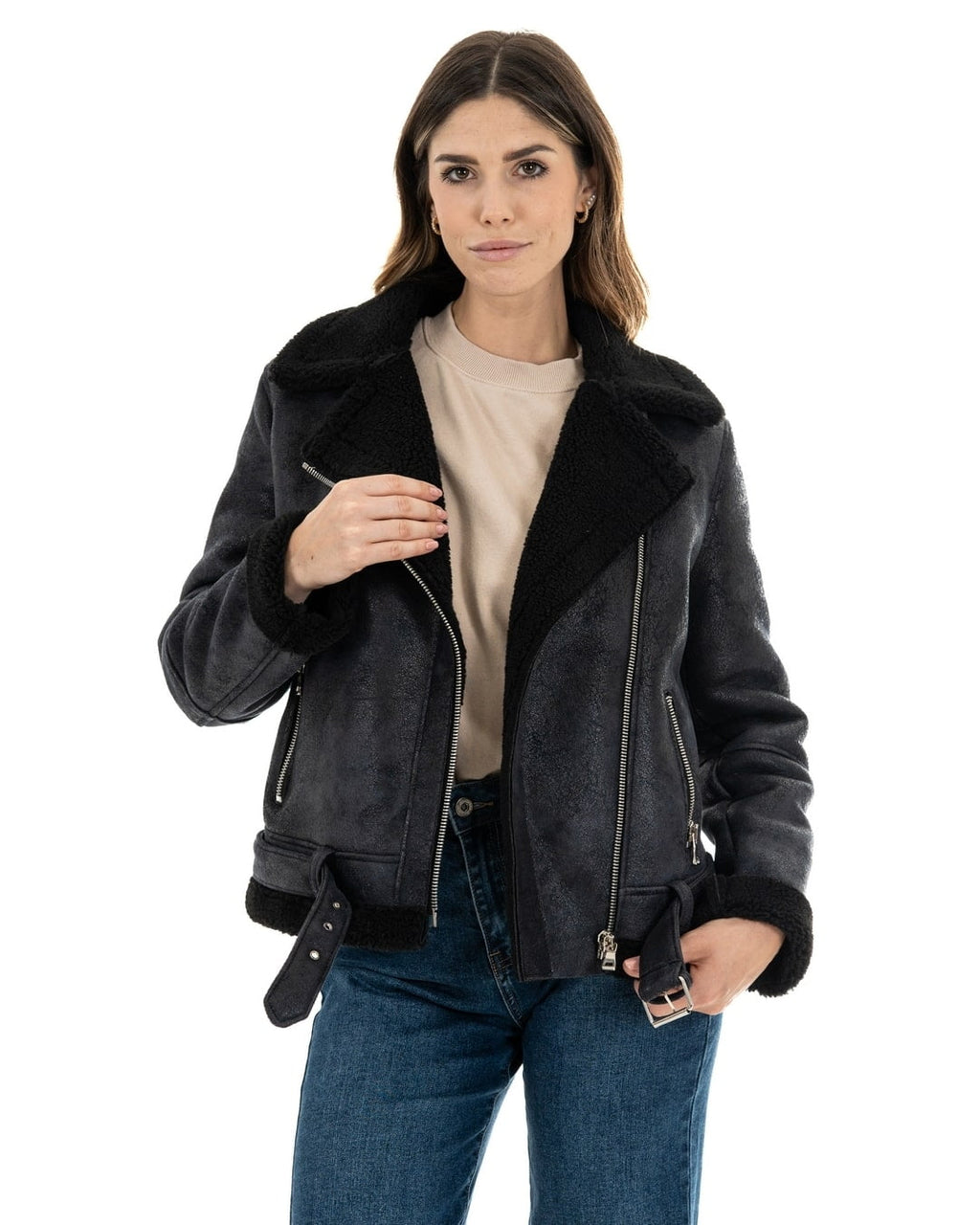ALICE Chiodo da donna nero Shearling Style