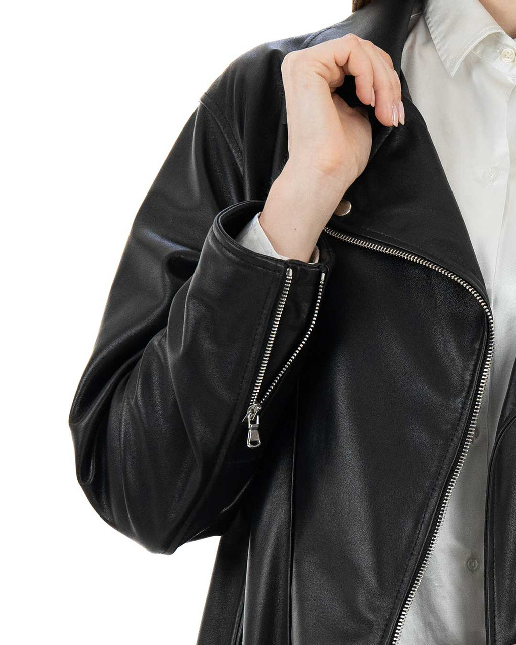 MIRANDA Giacca Chiodo da donna in vera pelle nero vestibilità over