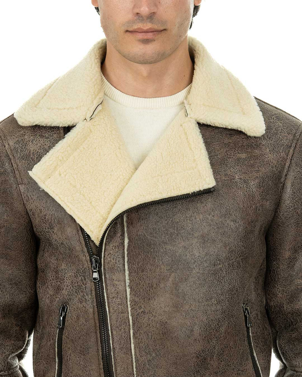 JACOB Chiodo da uomo marrone Shearling Style