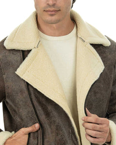 JACOB Chiodo da uomo marrone Shearling Style