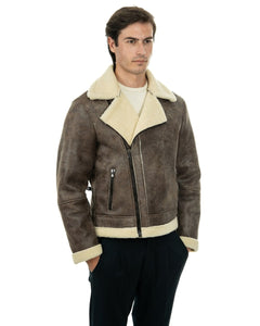 JACOB Chiodo da uomo marrone Shearling Style