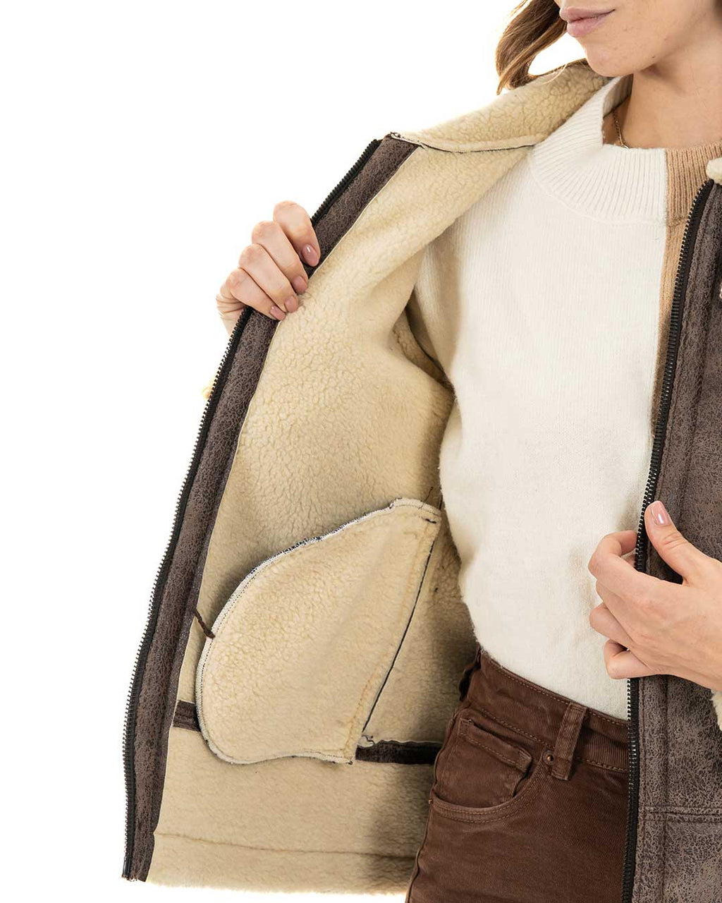 KATE Bomber da donna marrone Shearling Style