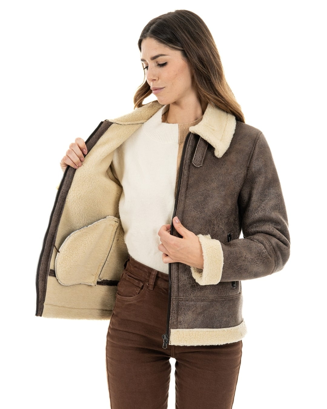 KATE Bomber da donna marrone Shearling Style