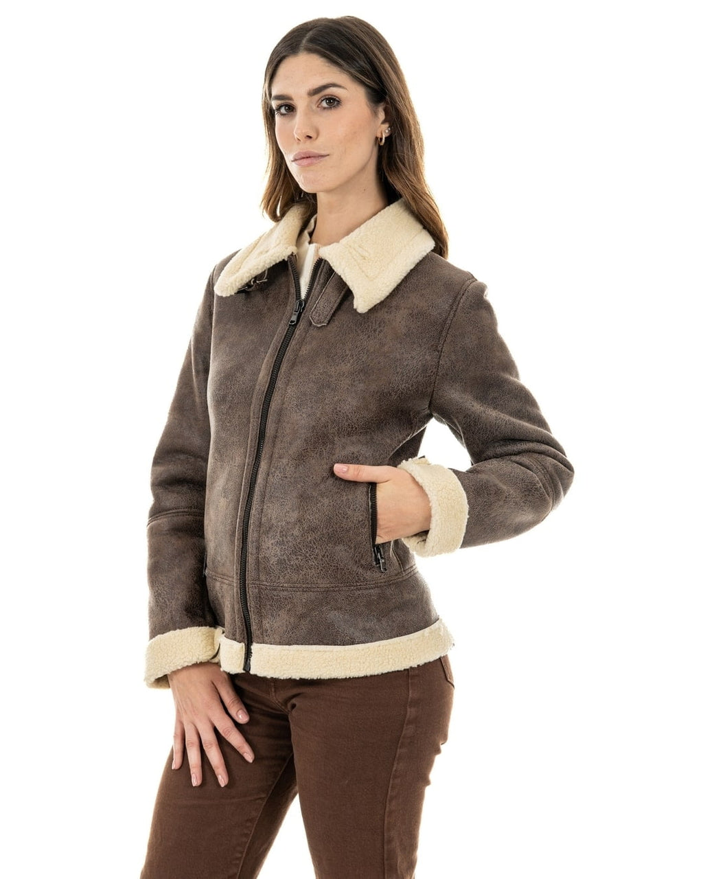 KATE Bomber da donna marrone Shearling Style