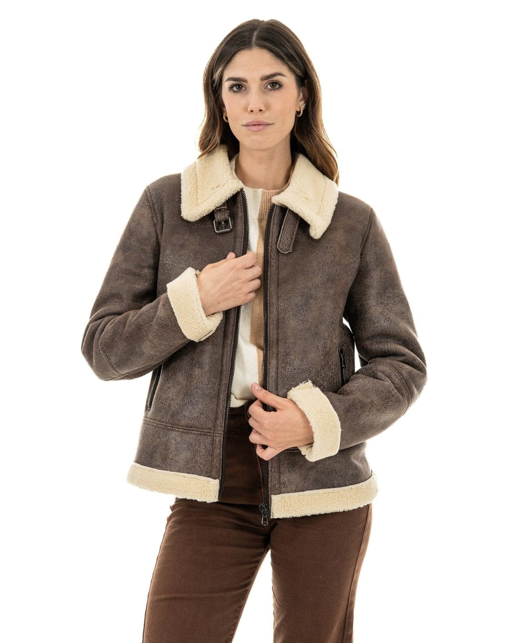 KATE Bomber da donna marrone Shearling Style