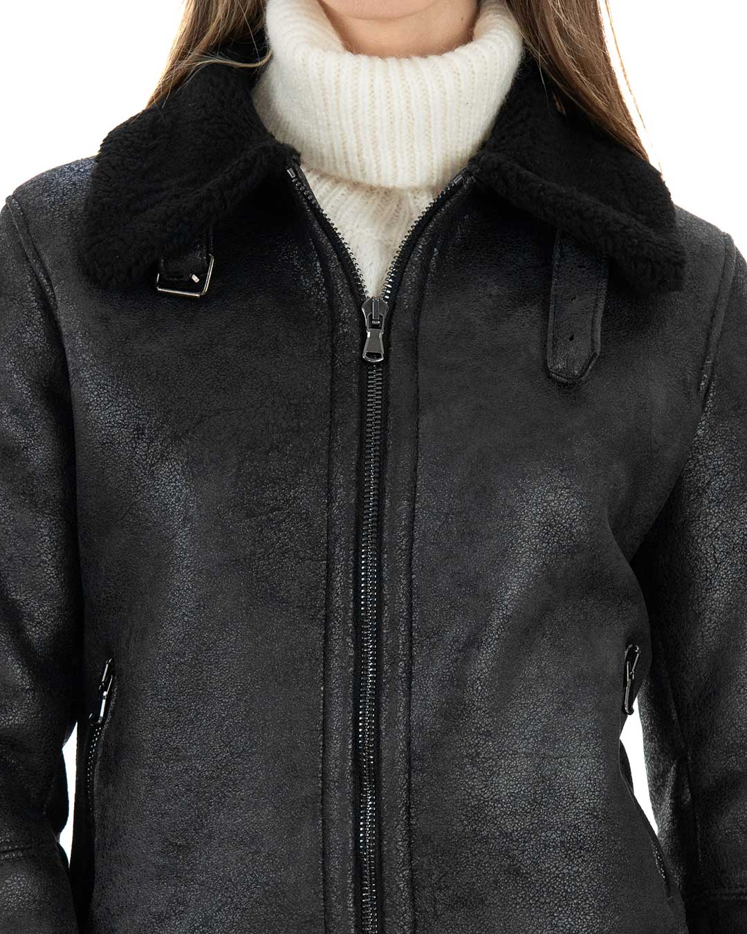 KATE Bomber da donna nero Shearling Style