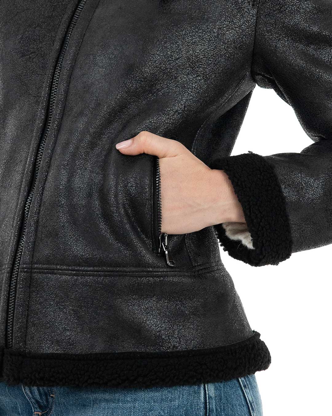 KATE Bomber da donna nero Shearling Style