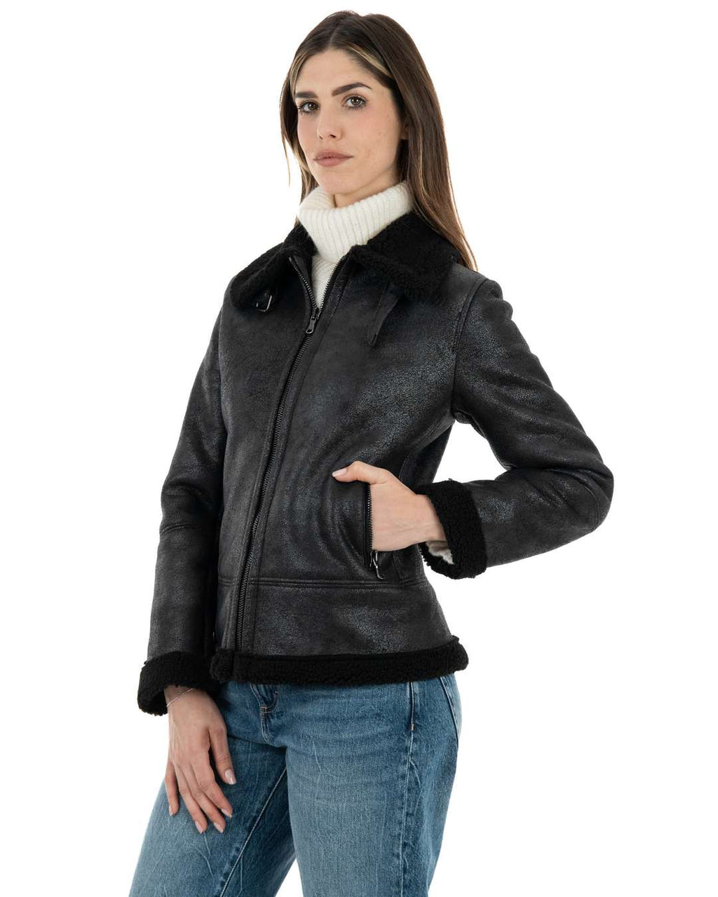 KATE Bomber da donna nero Shearling Style