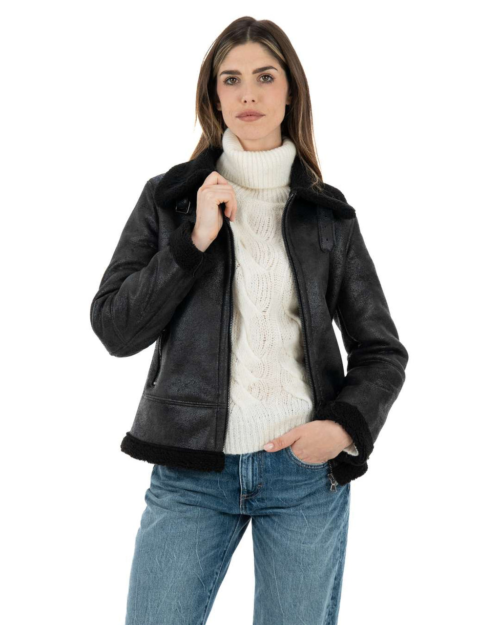 KATE Bomber da donna nero Shearling Style