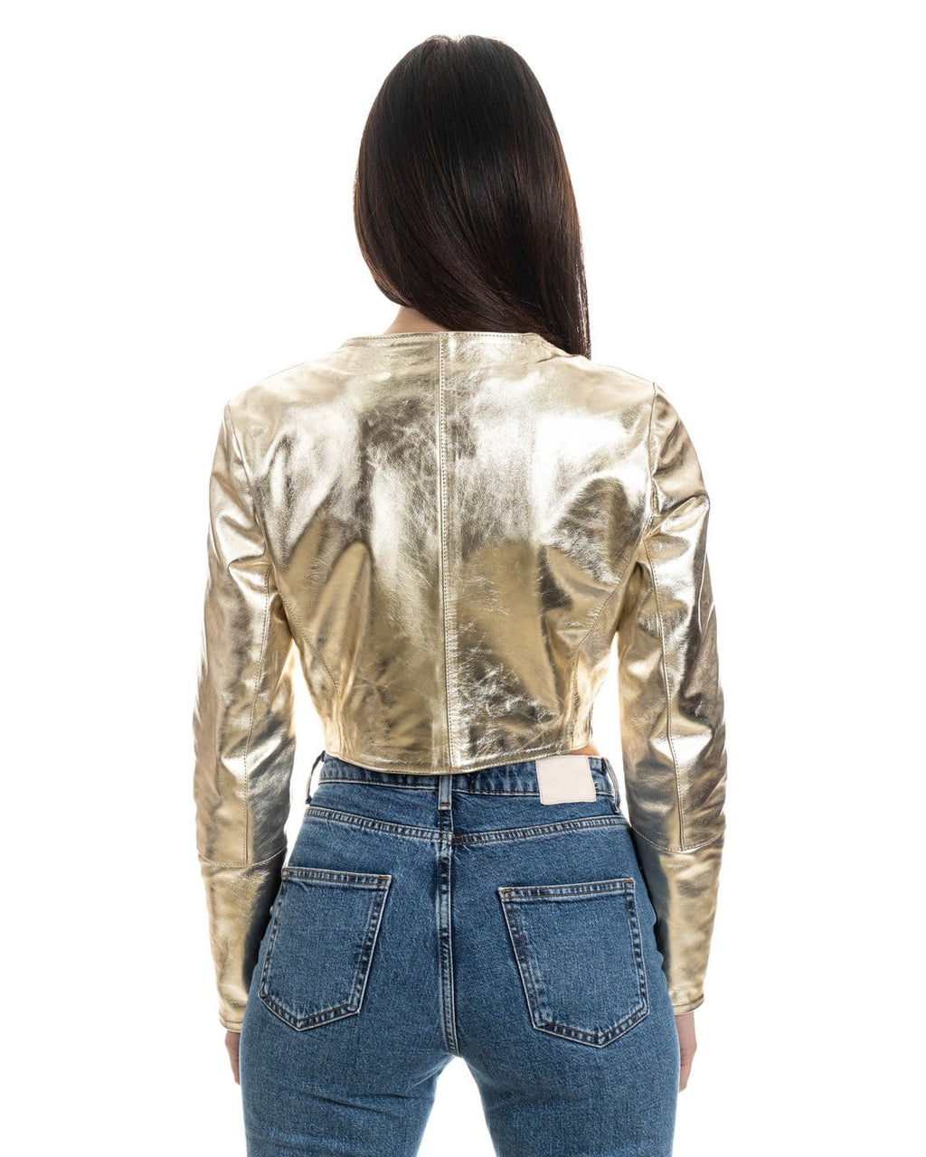ISABEL Giacca corta da donna in vera pelle laminata oro