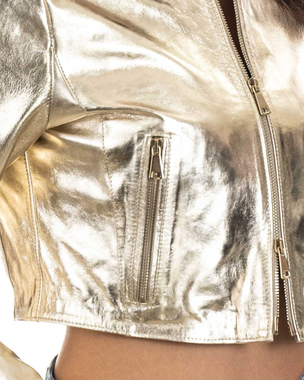 ISABEL Giacca corta da donna in vera pelle laminata oro
