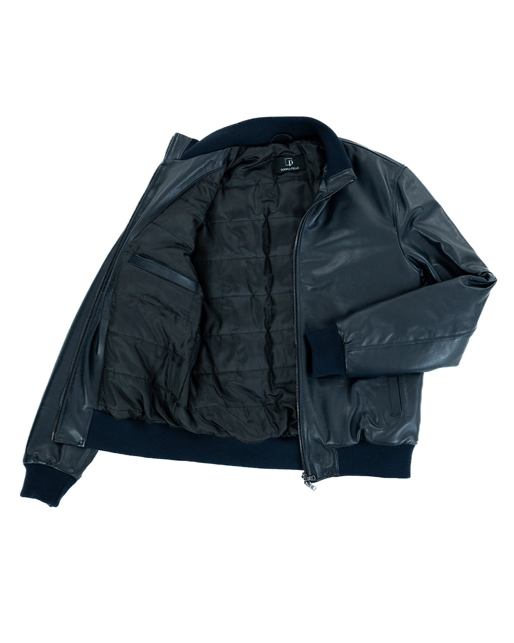 SIMON Giacca Bomber da uomo in vera pelle blu imbottita