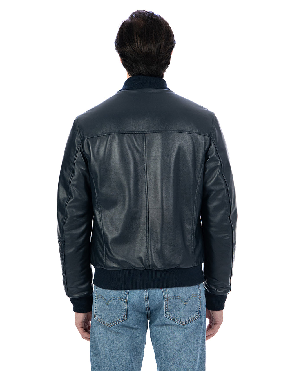 SIMON Giacca Bomber da uomo in vera pelle blu imbottita