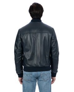 SIMON Giacca Bomber da uomo in vera pelle blu imbottita