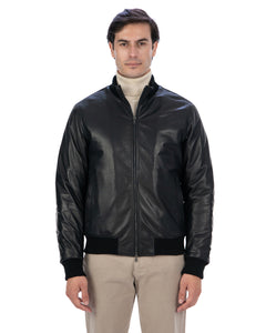 SIMON Giacca Bomber da uomo in vera pelle nero imbottita