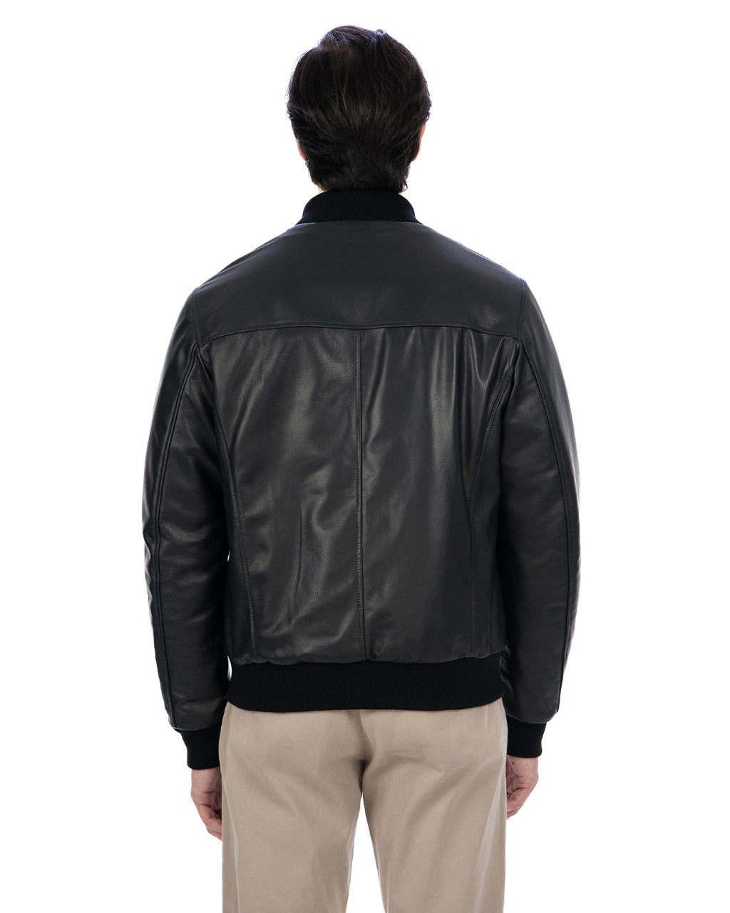 SIMON Giacca Bomber da uomo in vera pelle nero imbottita