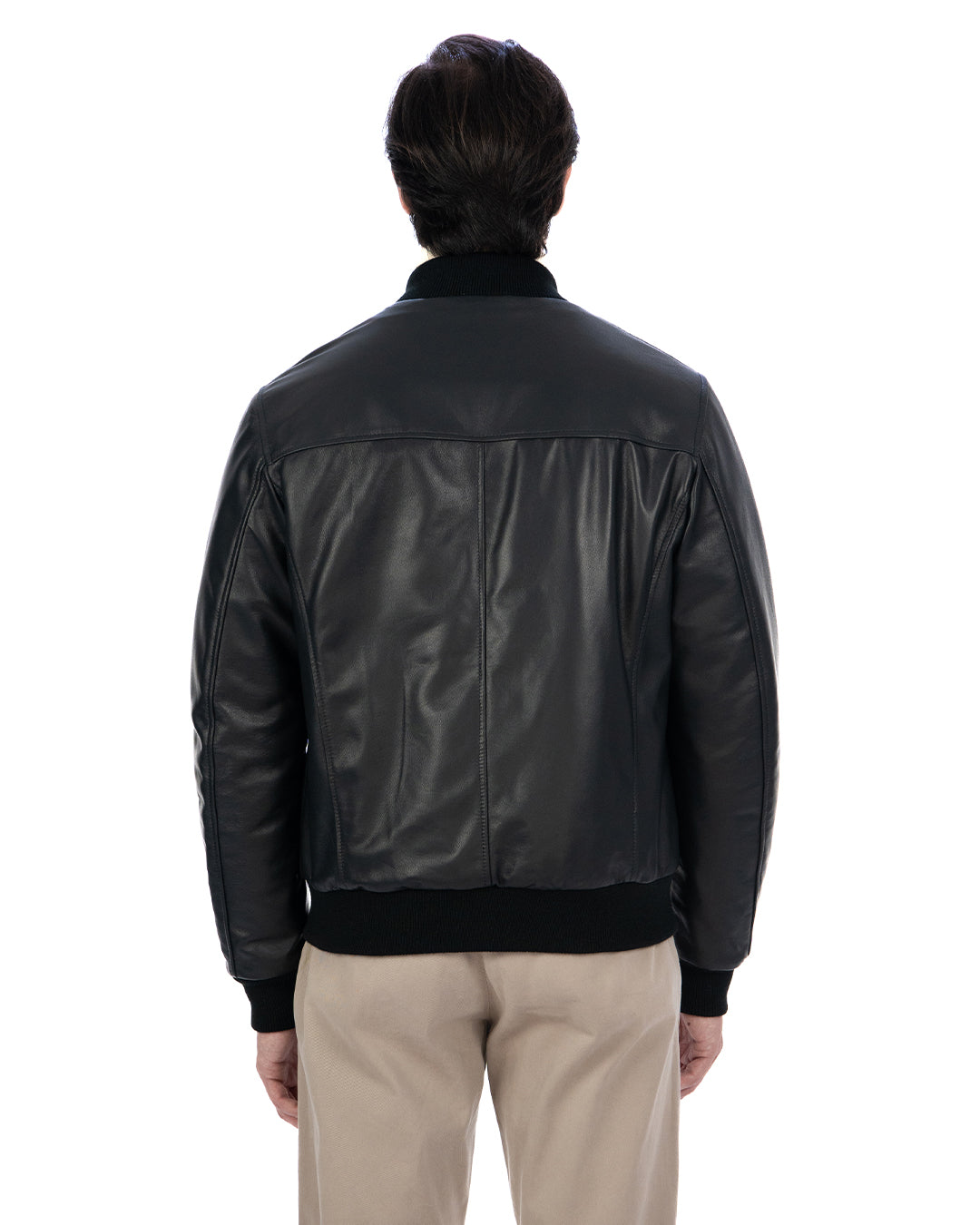 SIMON Giacca Bomber da uomo in vera pelle nero imbottita