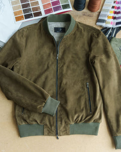 STEVE Bomber College da uomo in vera pelle scamosciata verde