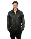 Giacca Bomber da uomo in vera pelle marrone imbottita