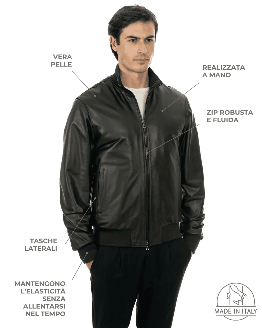 SIMON Giacca Bomber da uomo in vera pelle marrone imbottita