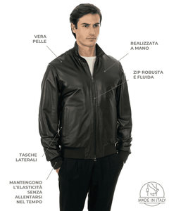 SIMON Giacca Bomber da uomo in vera pelle marrone imbottita