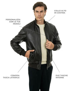 SIMON Giacca Bomber da uomo in vera pelle marrone imbottita