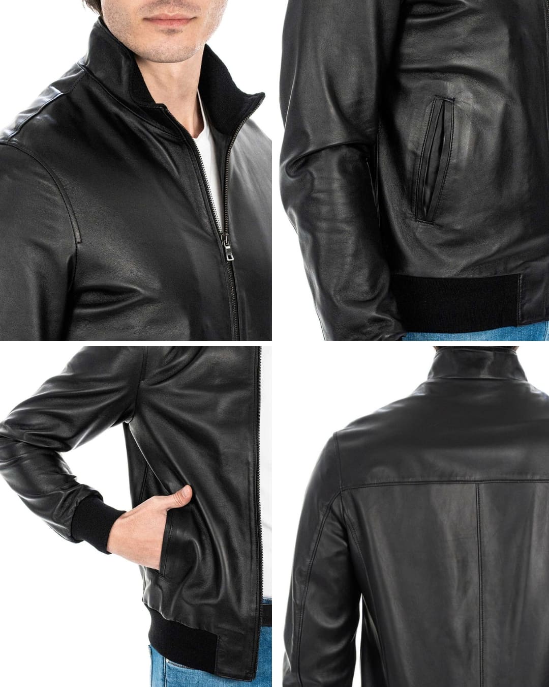 PHILIPH Giacca Bomber da uomo in vera pelle nero