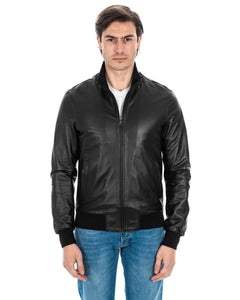Giacca Bomber da uomo in vera pelle nero