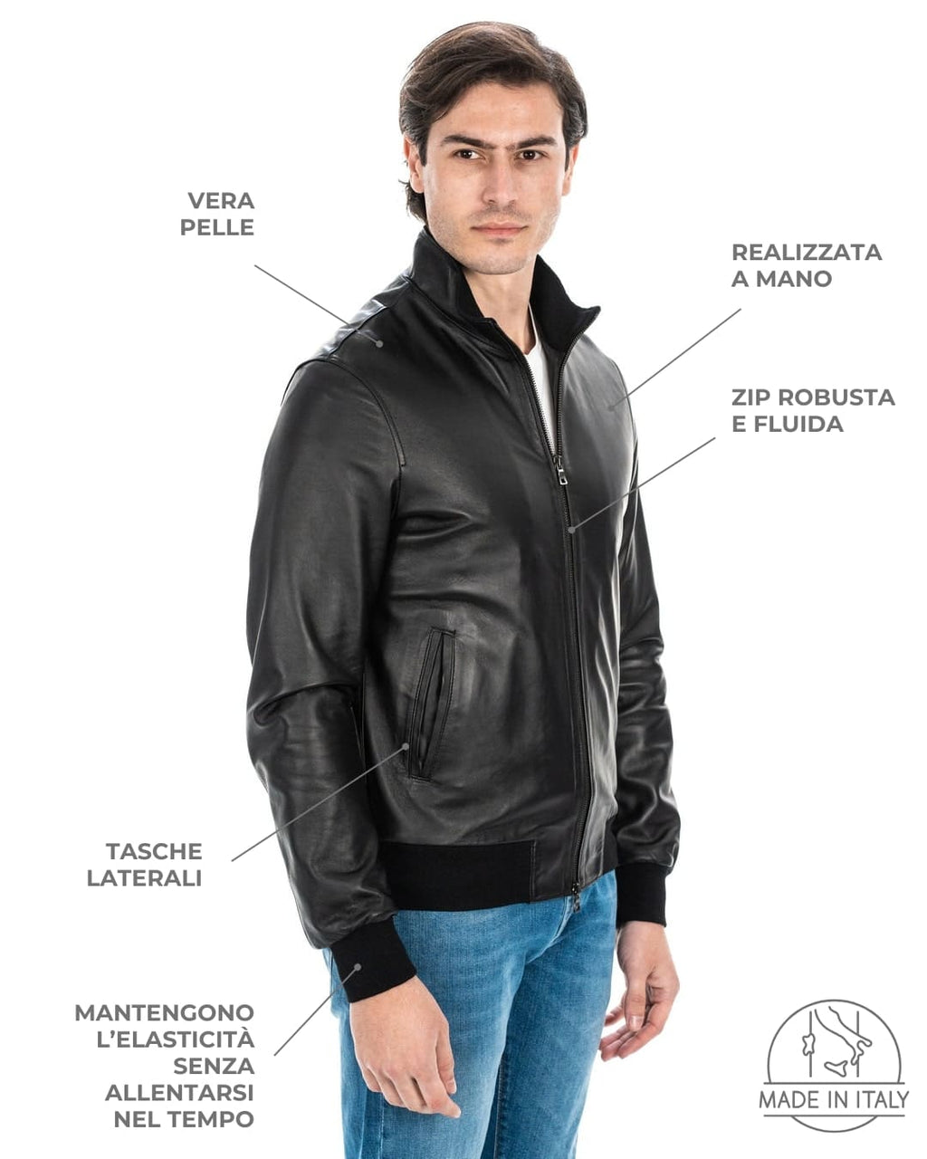PHILIPH Giacca Bomber da uomo in vera pelle nero