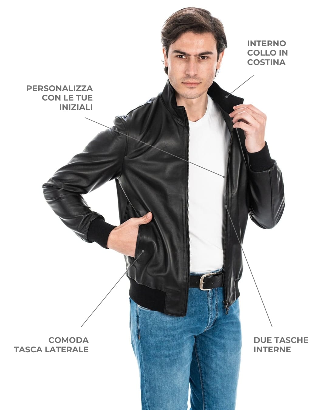 PHILIPH Giacca Bomber da uomo in vera pelle nero