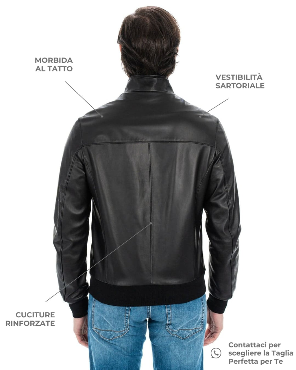 PHILIPH Giacca Bomber da uomo in vera pelle nero