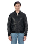 OSCAR Bomber Collo Camicia da uomo in vera pelle nero