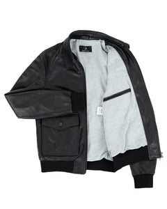 OSCAR Bomber Collo Camicia da uomo in vera pelle nero
