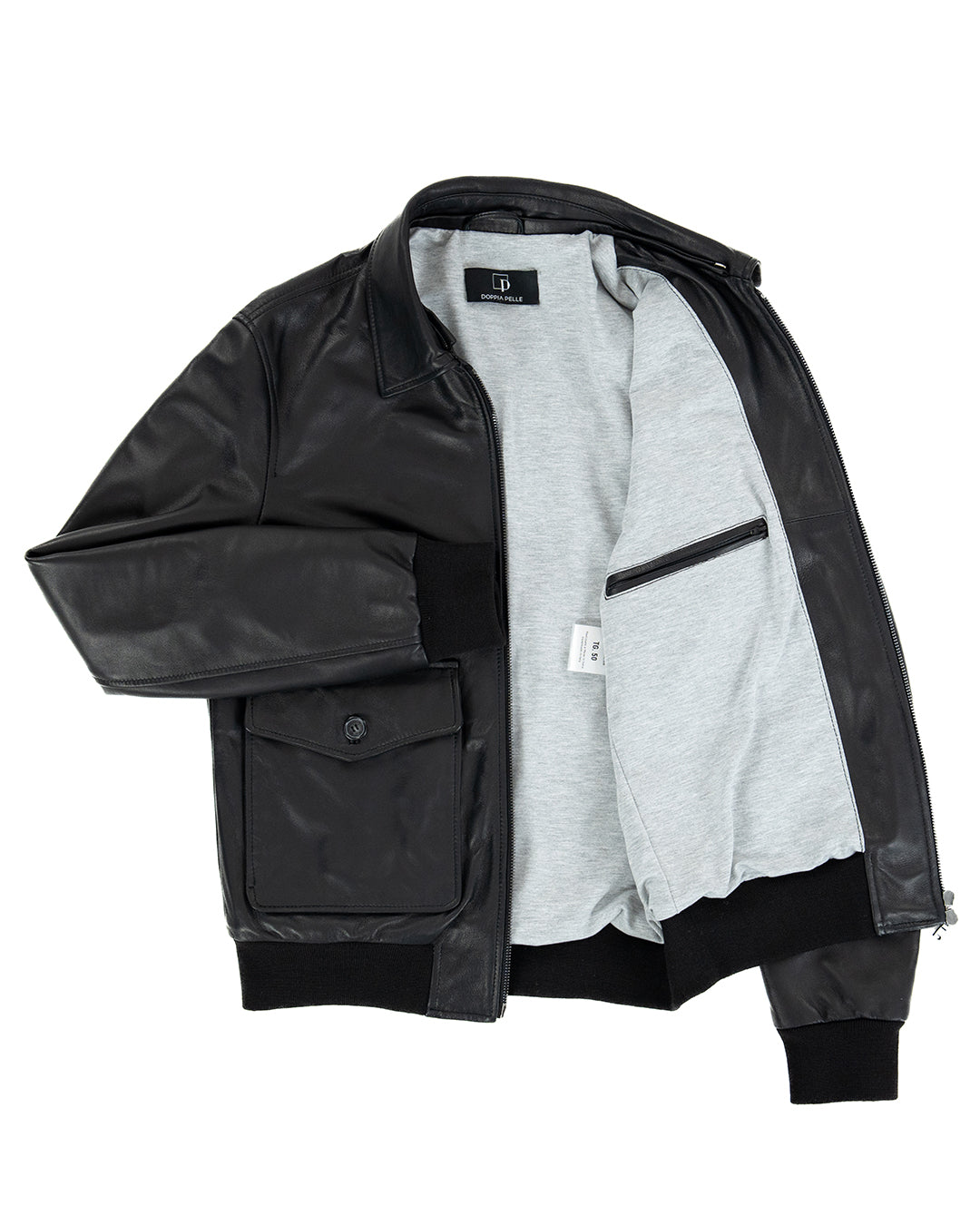 OSCAR Bomber Collo Camicia da uomo in vera pelle nero