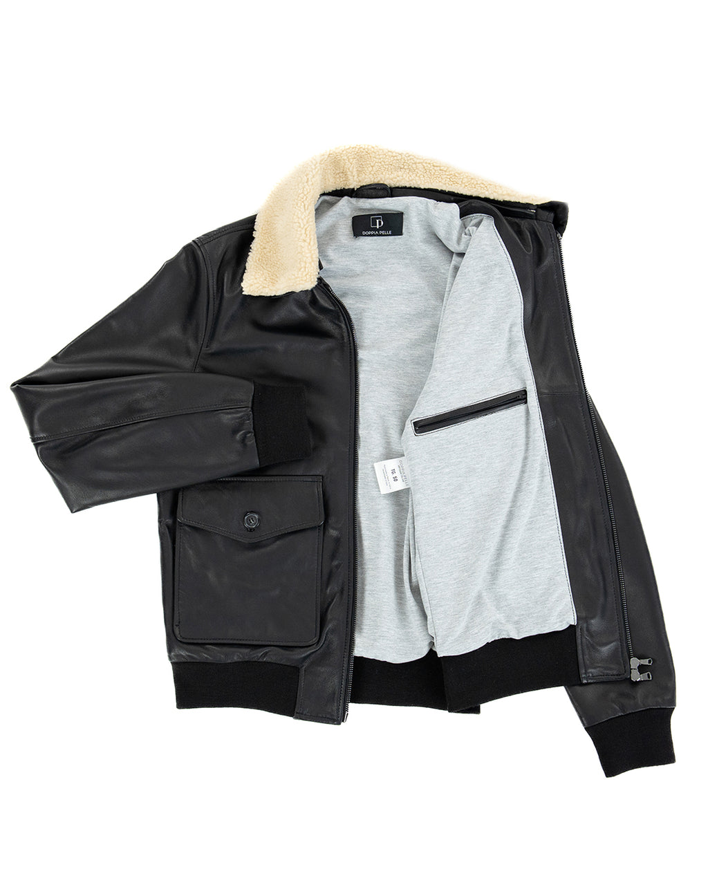 OSCAR SH Bomber Collo Camicia da uomo in vera pelle nero