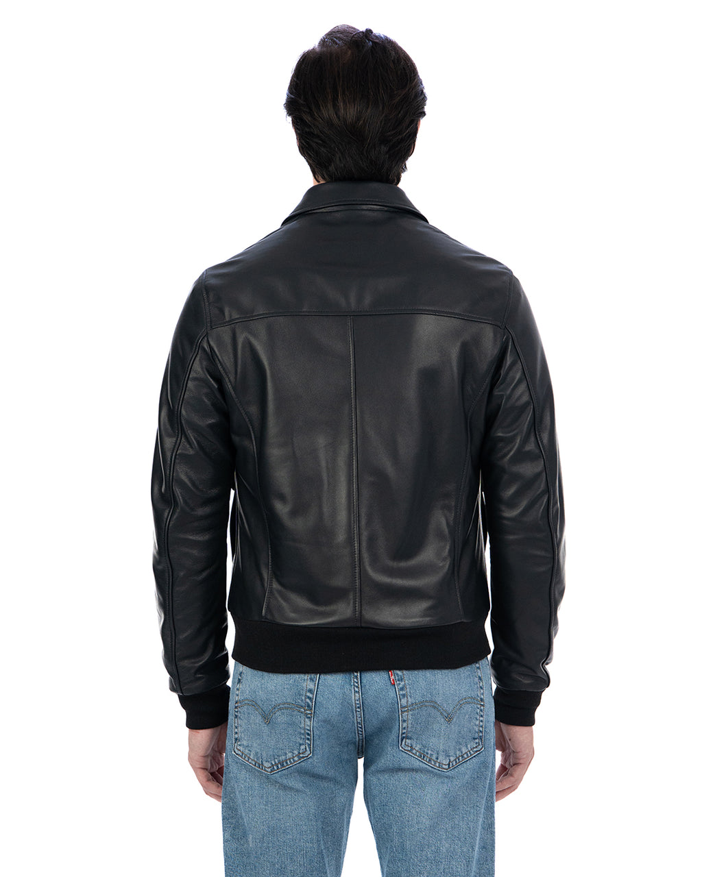 OSCAR Bomber Collo Camicia da uomo in vera pelle nero