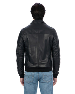OSCAR Bomber Collo Camicia da uomo in vera pelle nero
