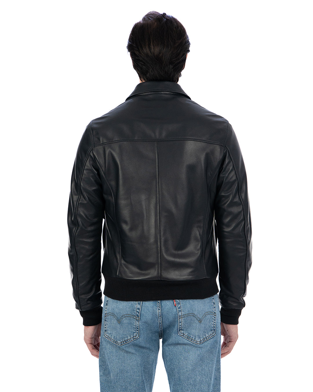 OSCAR Bomber Collo Camicia da uomo in vera pelle nero