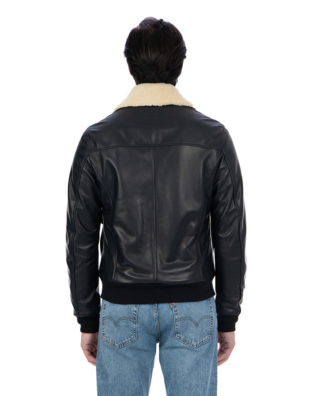 OSCAR SH Bomber Collo Camicia da uomo in vera pelle nero