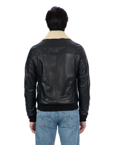OSCAR SH Bomber Collo Camicia da uomo in vera pelle nero