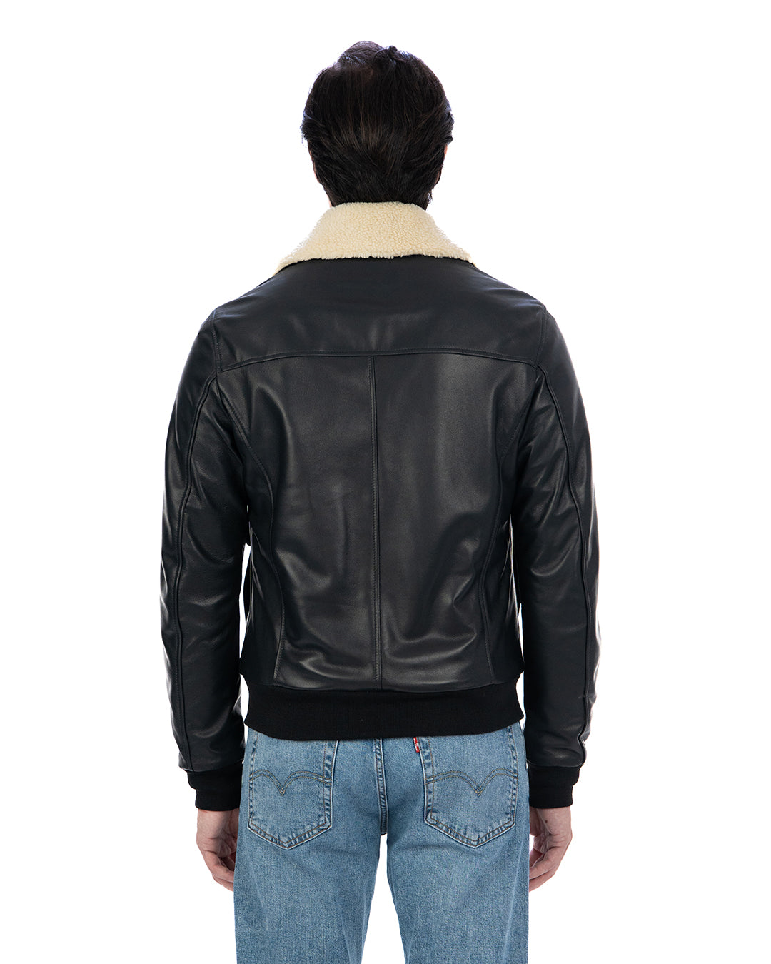 OSCAR SH Bomber Collo Camicia da uomo in vera pelle nero