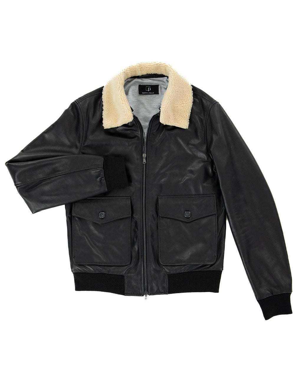 OSCAR SH Bomber Collo Camicia da uomo in vera pelle nero