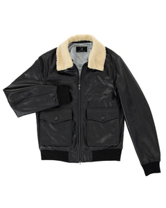 OSCAR SH Bomber Collo Camicia da uomo in vera pelle nero