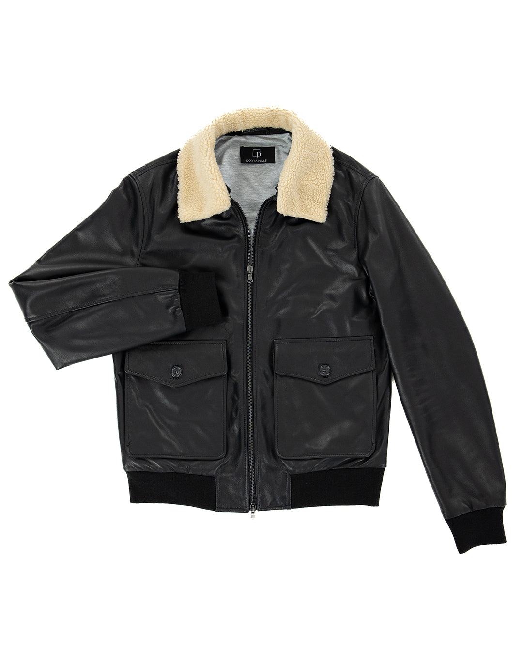 OSCAR SH Bomber Collo Camicia da uomo in vera pelle nero