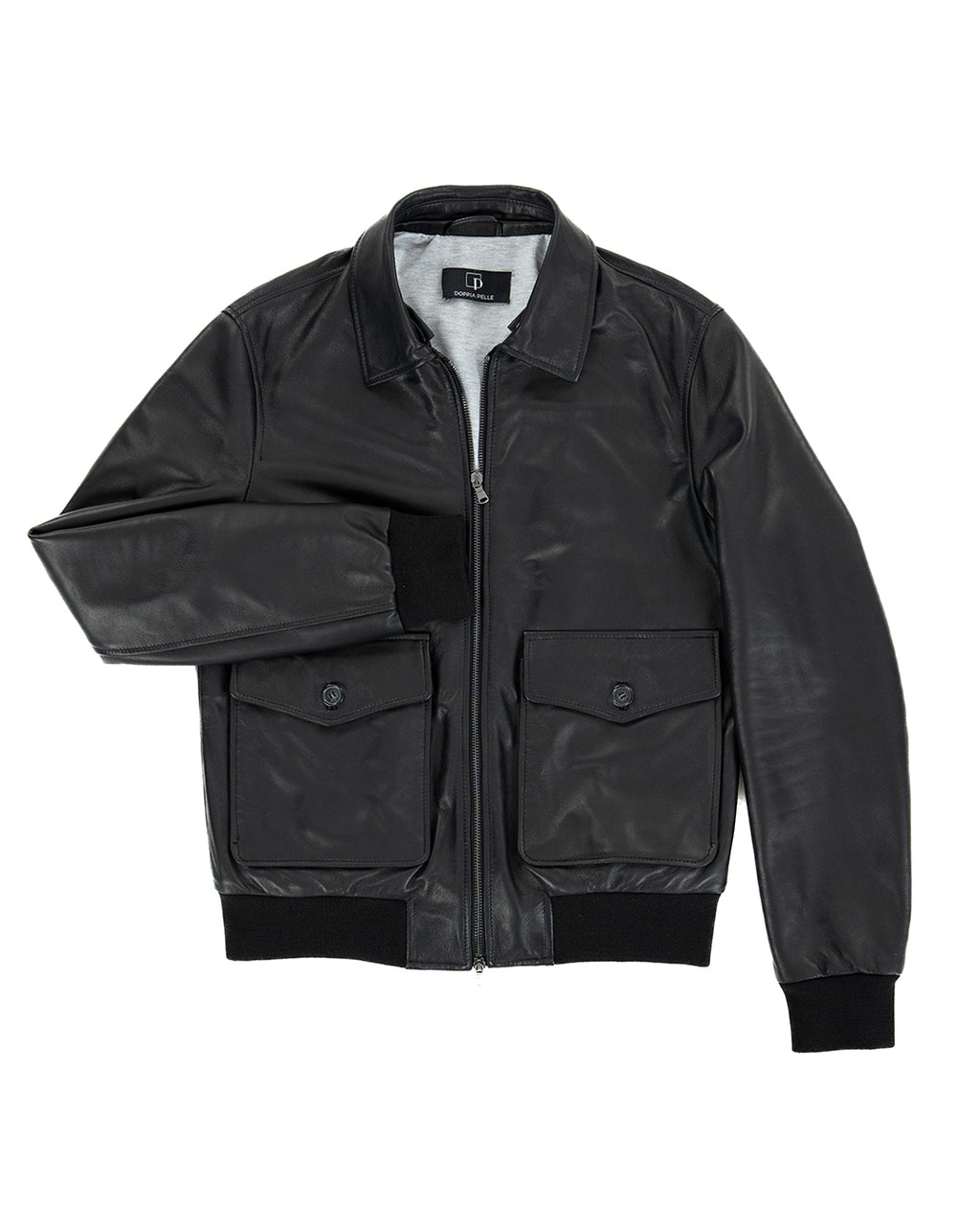 OSCAR Bomber Collo Camicia da uomo in vera pelle nero