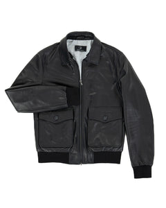 OSCAR Bomber Collo Camicia da uomo in vera pelle nero