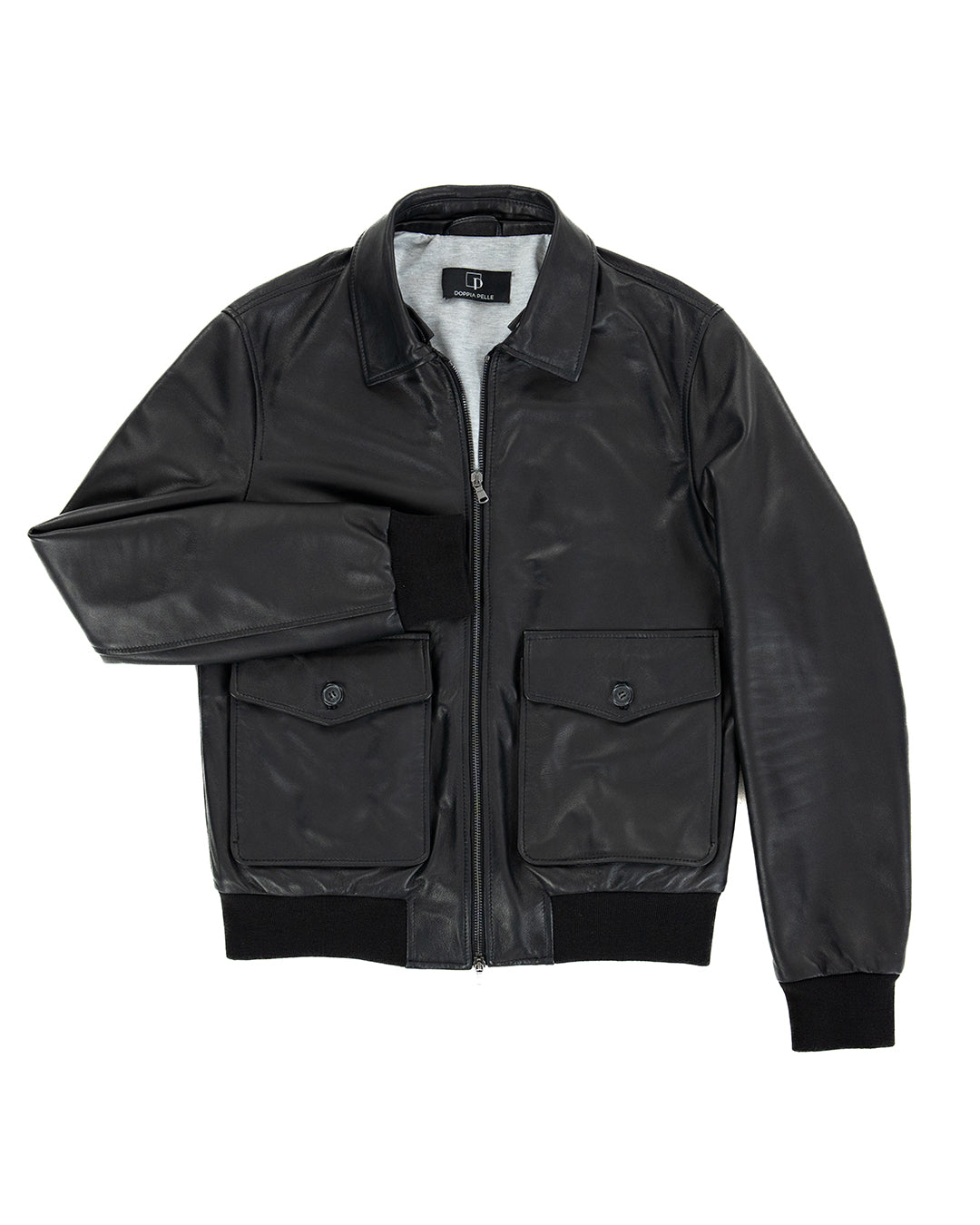 OSCAR Bomber Collo Camicia da uomo in vera pelle nero