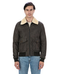 OSCAR SH Bomber Collo Camicia da uomo in vera pelle marrone effetto invecchiato
