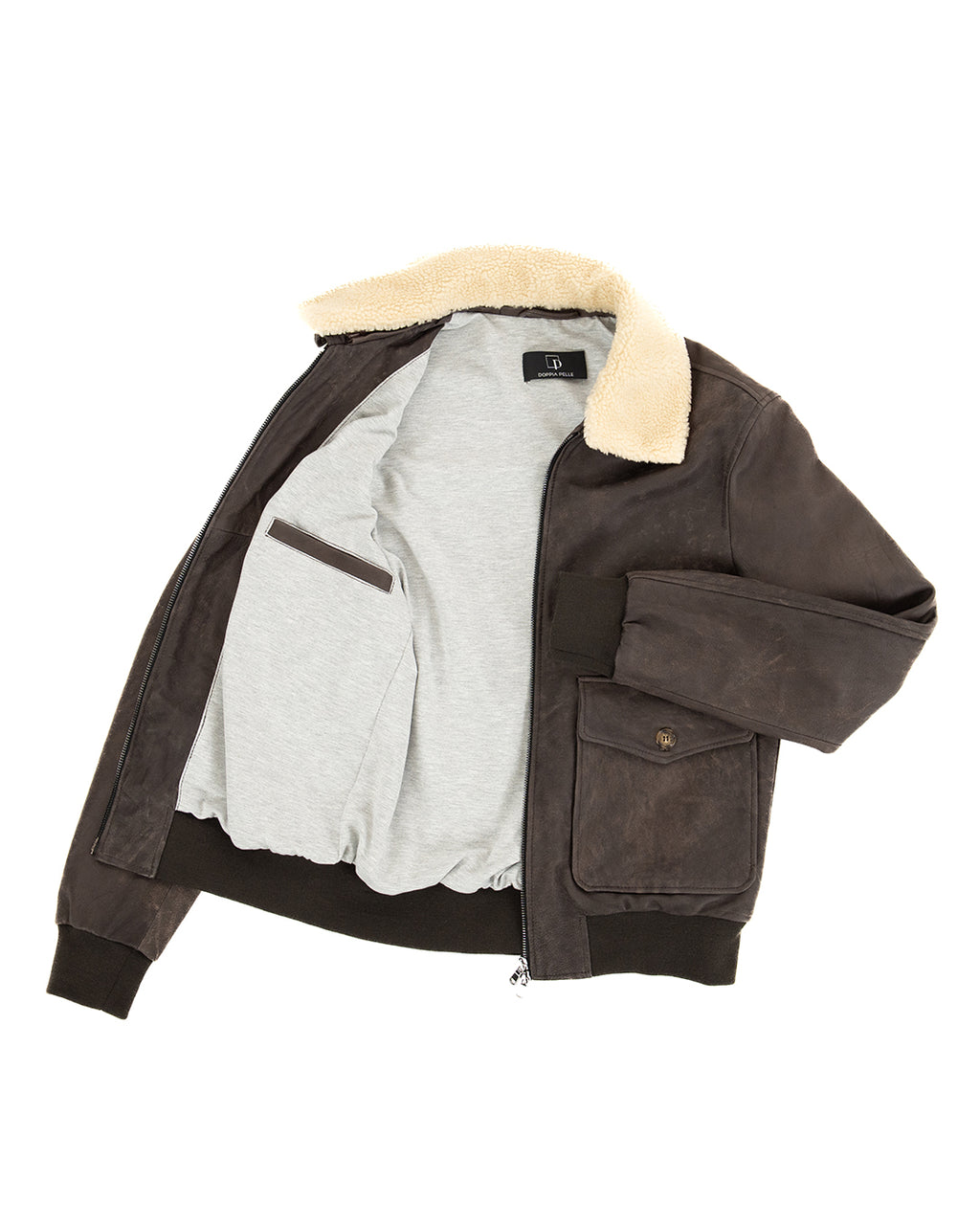 OSCAR SH Bomber Collo Camicia da uomo in vera pelle marrone effetto invecchiato