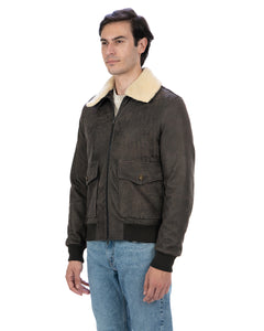 OSCAR SH Bomber Collo Camicia da uomo in vera pelle marrone effetto invecchiato